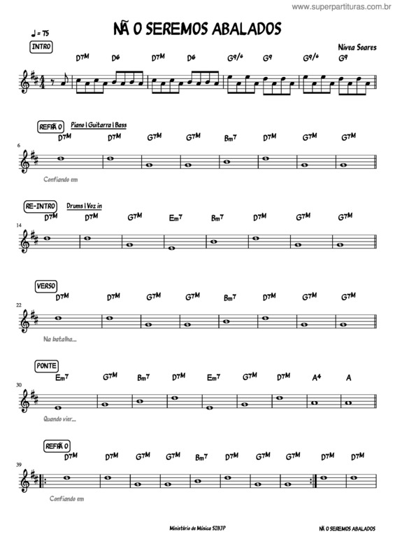 Partitura da música Não Seremos Abalados