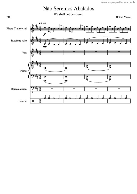 Partitura da música Não Seremos Abalados_ Em Construção