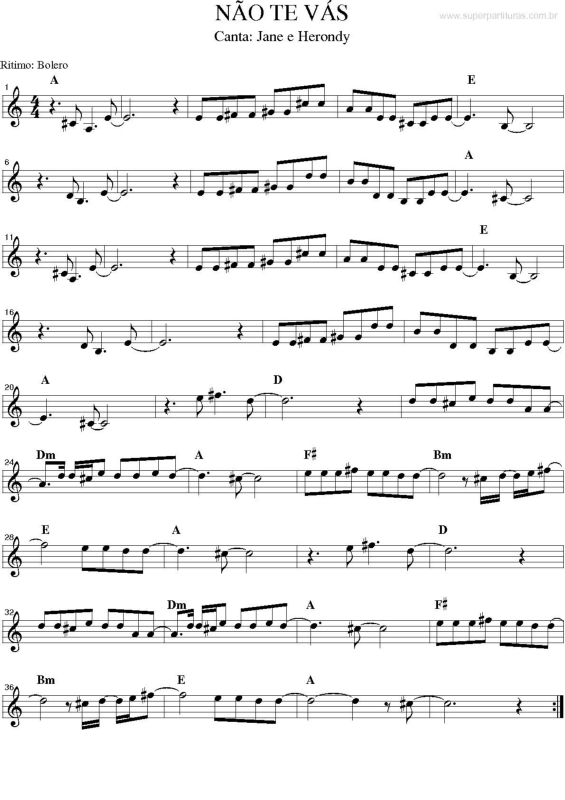 Partitura da música Não te Vás