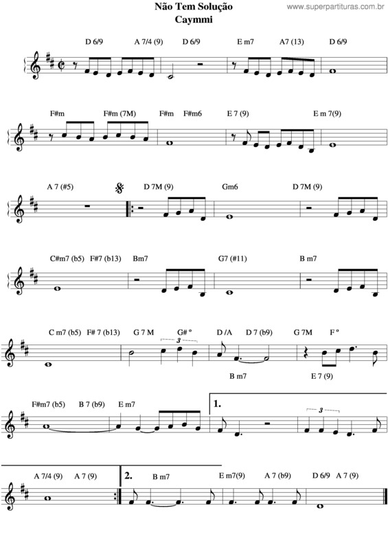 Partitura da música Não Tem Solução