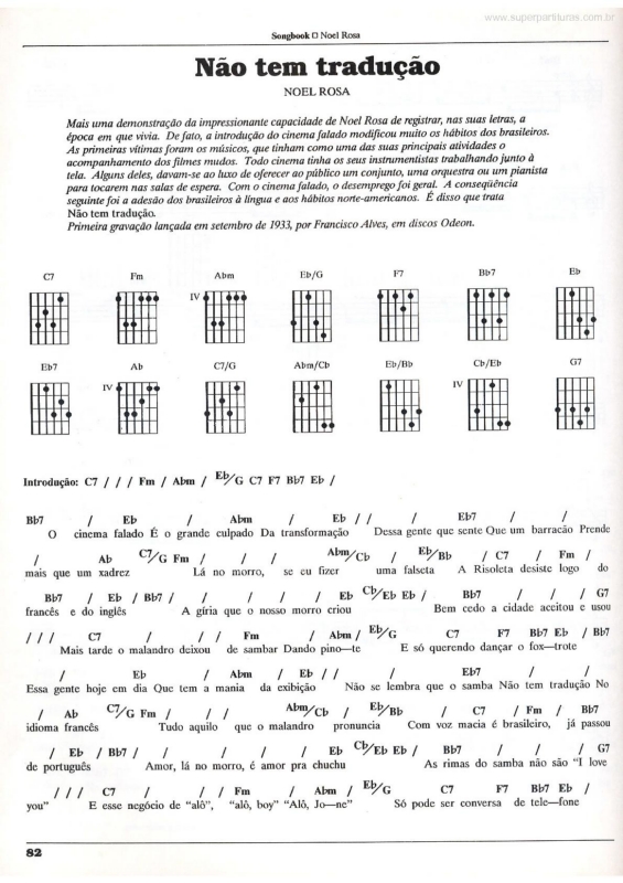 Partitura da música Não Tem Tradução