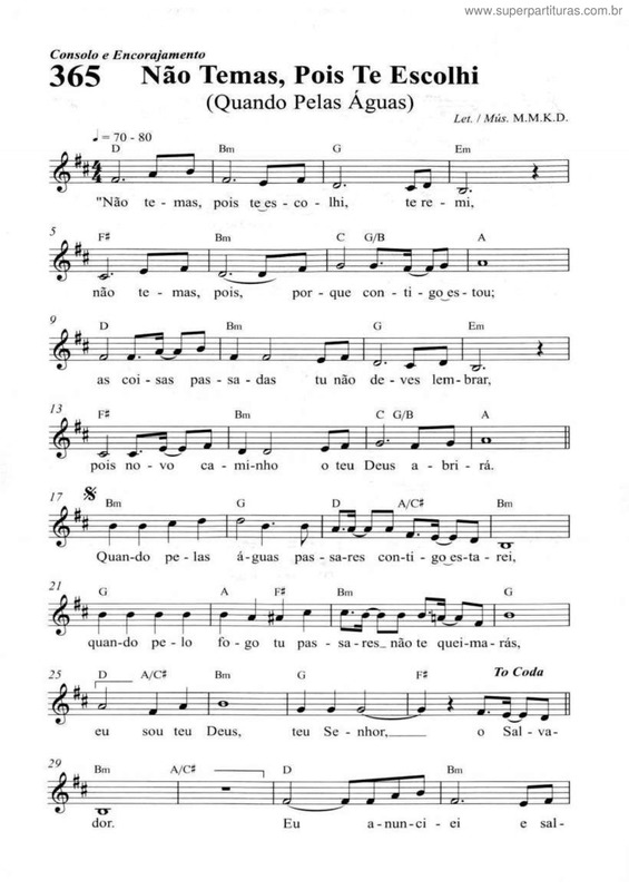 Partitura da música Não Temas, Pois Te Escolhi