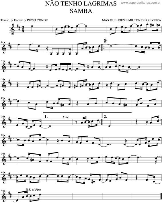 Partitura da música Não Tenho Lágrimas v.2