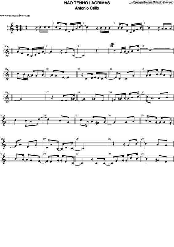 Partitura da música Não Tenho Lágrimas