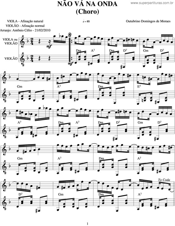 Partitura da música Não Vá Na Onda v.3