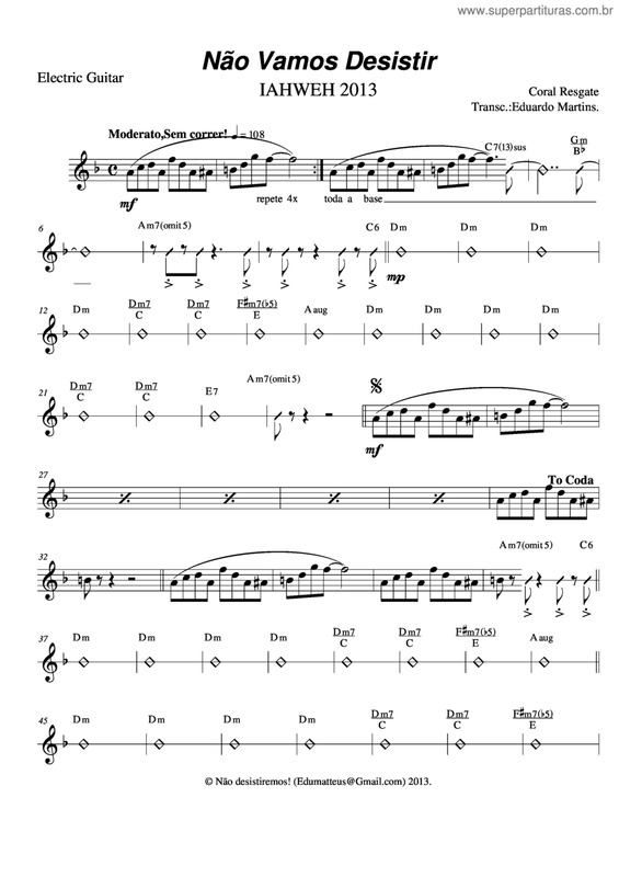 Partitura da música Não Vamos Desistir