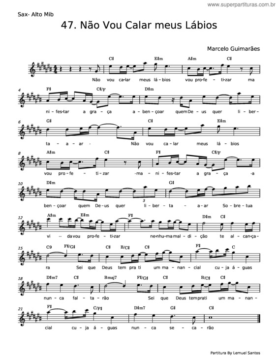 Partitura da música Não Vou Calar Meus Lábios – Marcelo Guimarães