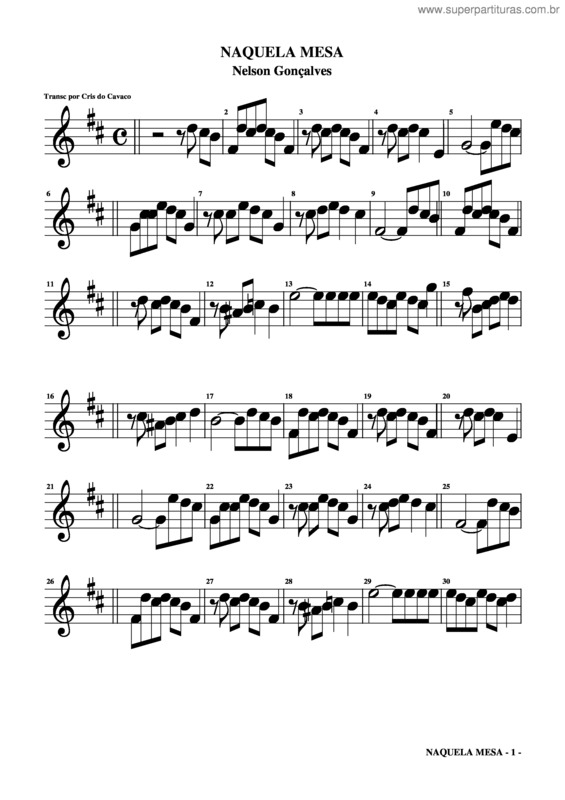 Partitura da música Naquela Mesa v.6