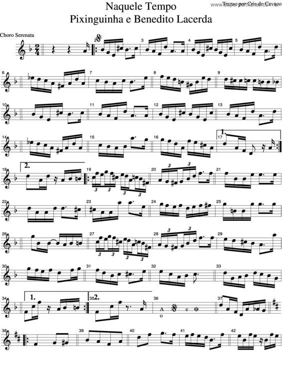 Partitura da música Naquele Tempo v.2