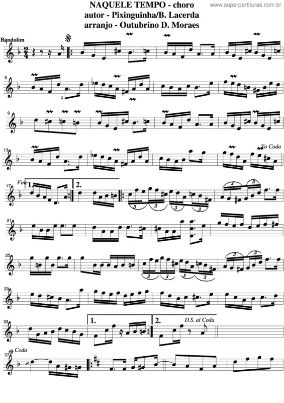 Partitura da música Naquele Tempo v.3