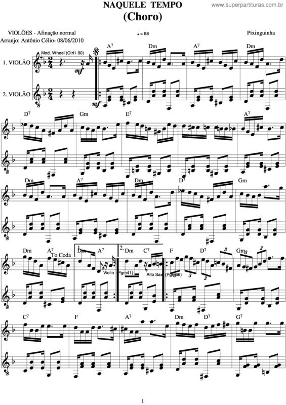 Partitura da música Naquele Tempo v.6