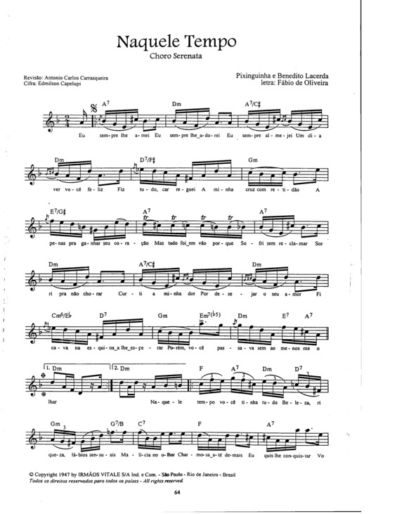 Partitura da música Naquele Tempo v.8