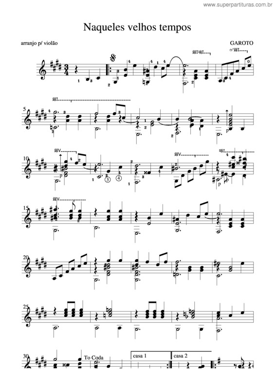 Partitura da música Naquele Velhos Tempos