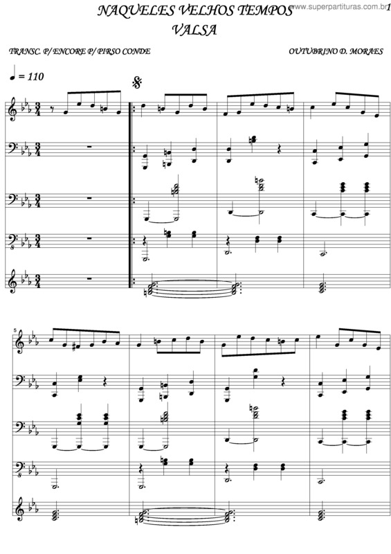 Partitura da música Naqueles Velhos Tempos