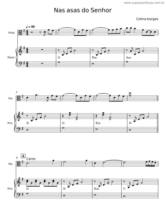 Partitura da música Nas Asas Do Senhor – Celina Borges