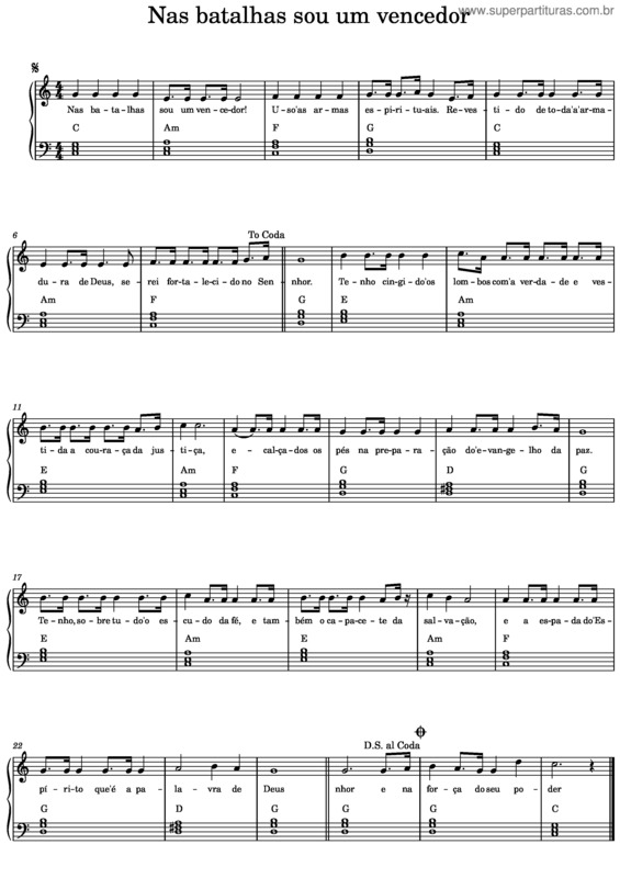 Partitura da música Nas Batalhas Sou Um Vencedor
