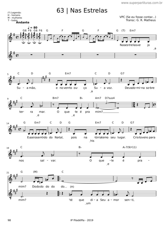 Partitura da música Nas Estrelas – Vencedores Por Cristo v.2