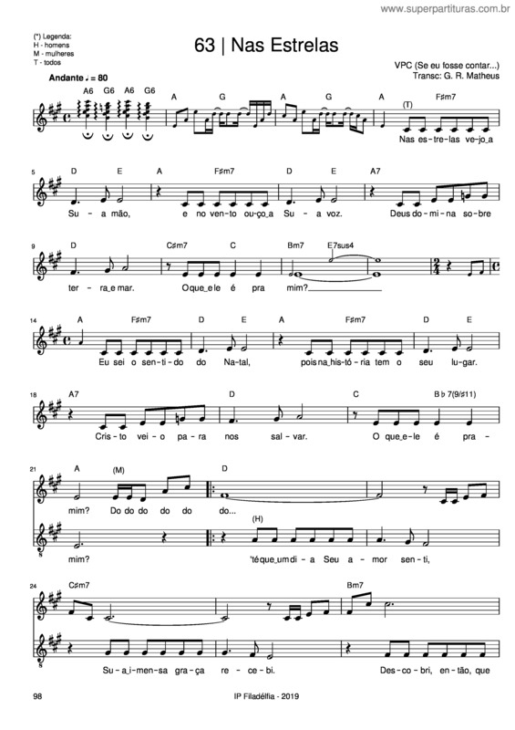 Partitura da música Nas Estrelas – Vencedores Por Cristo
