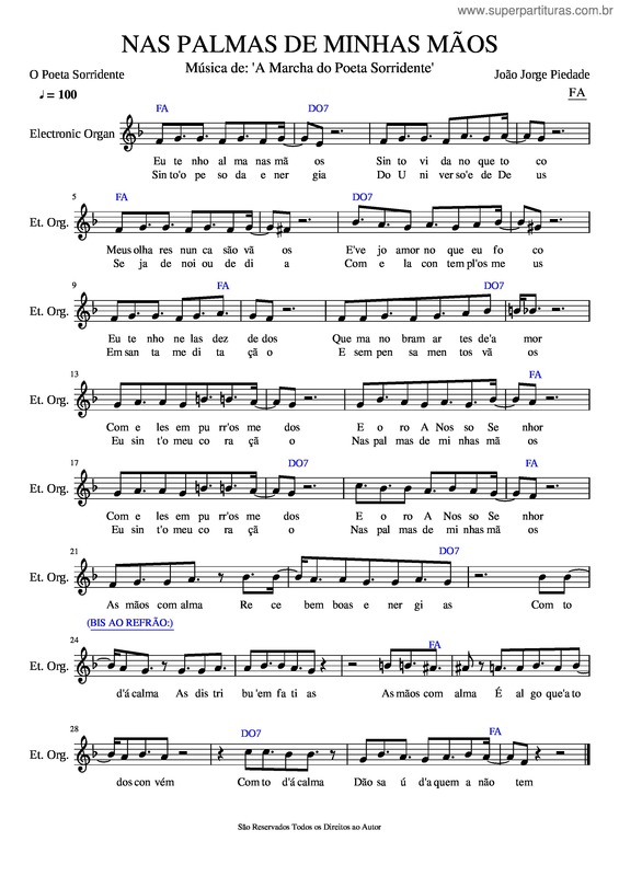 Partitura da música Nas Palmas De Minhas Mãos