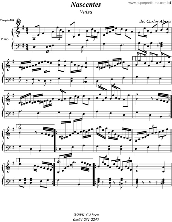 Partitura da música Nascentes