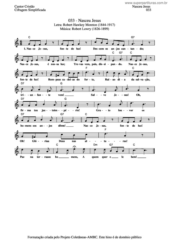 Partitura da música Nasceu Jesus