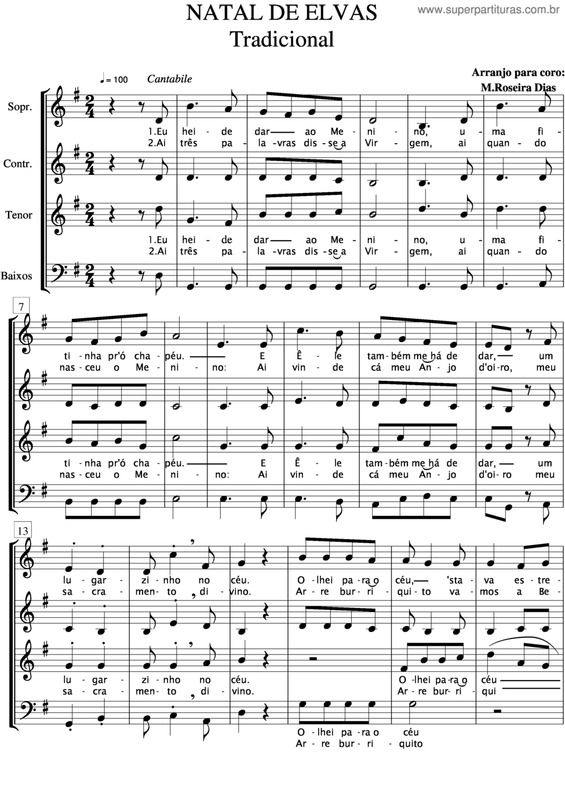 Partitura da música Natal De Elvas