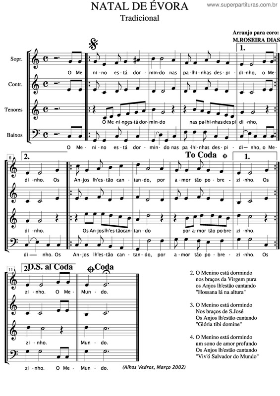 Partitura da música Natal De Évora