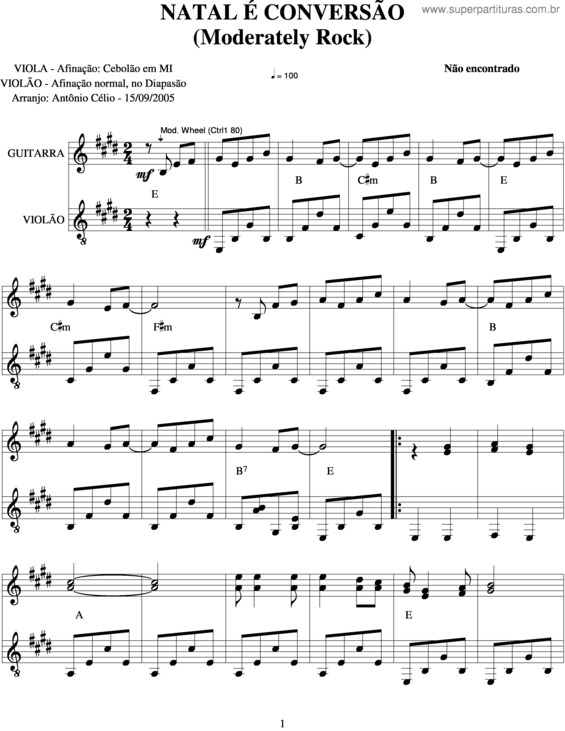 Partitura da música Natal É Conversão