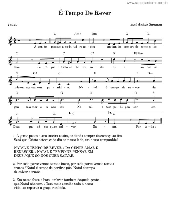 Partitura da música Natal É Tempo De Rever – José Acácio Santana