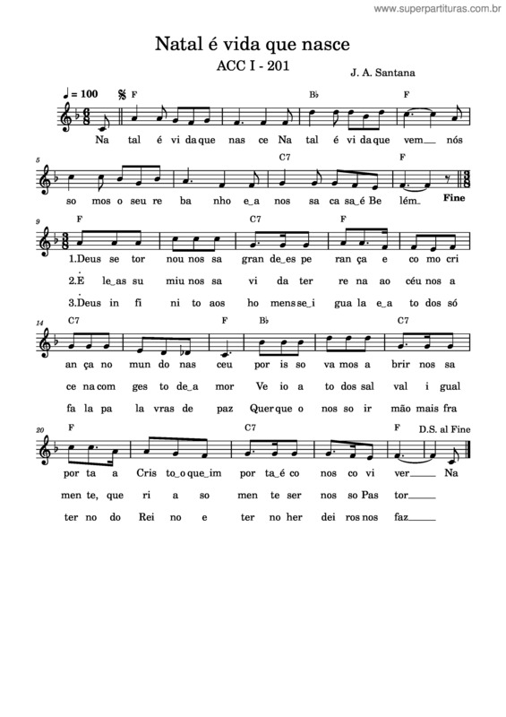 Partitura da música Natal É Vida Que Nasce Acc I – 201