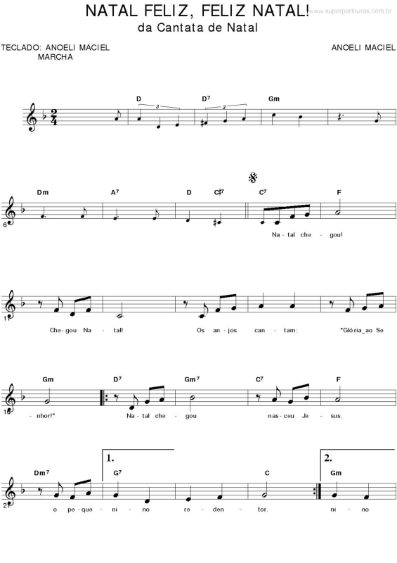 Partitura da música Natal Feliz, Feliz Natal