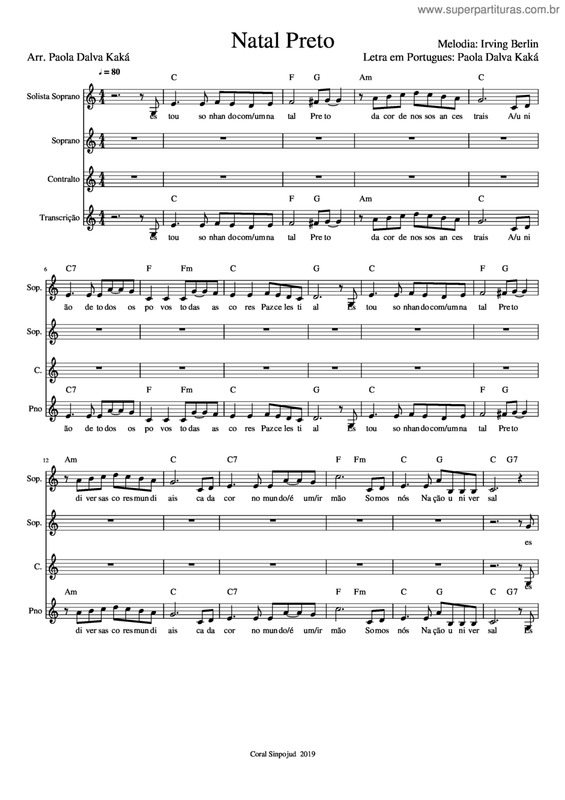 Partitura da música Natal Preto