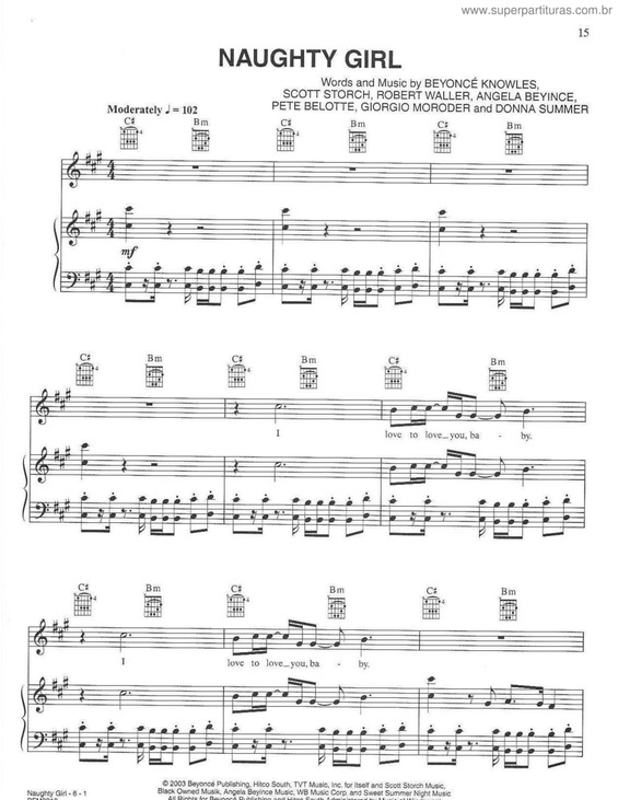 Partitura da música Naughty Girl