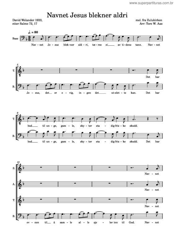 Partitura da música Navnet Jesus – David Welander Navnet Jesus Blekner Aldri