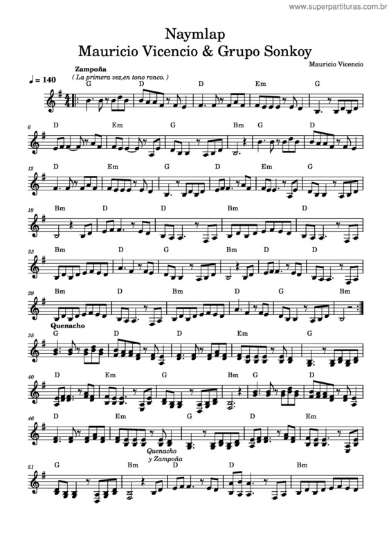 Partitura da música Naymlap – Mauricio Vicencio