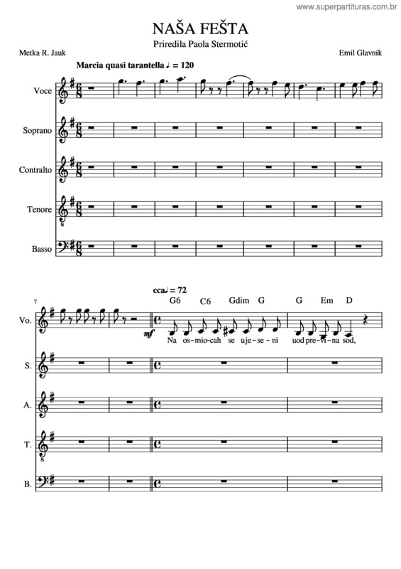 Partitura da música Naša Fešta Bas