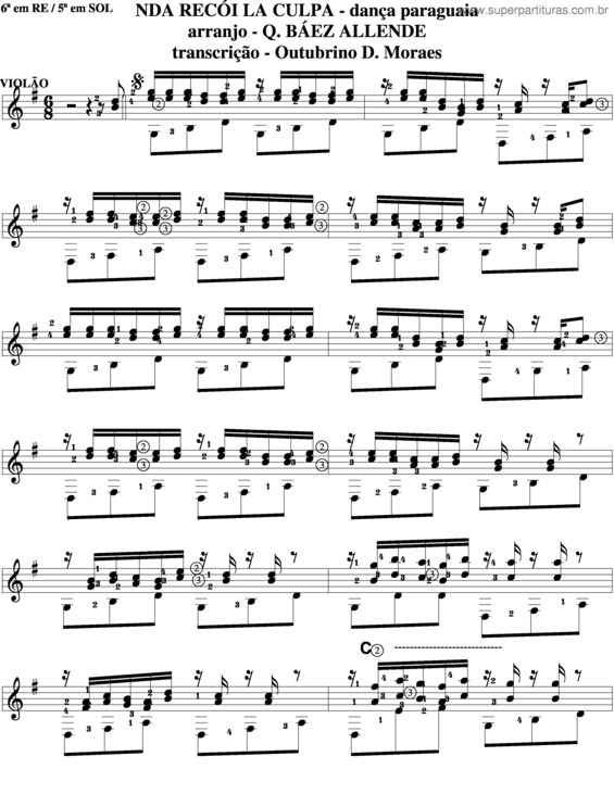 Partitura da música Nda Recoy La Culpa