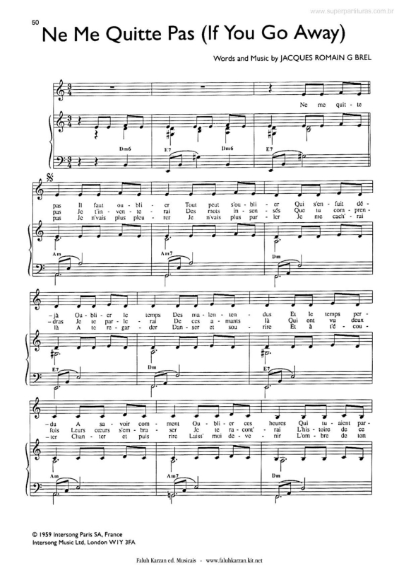 Partitura da música Ne Me Quitte Pas (If You Go Away)