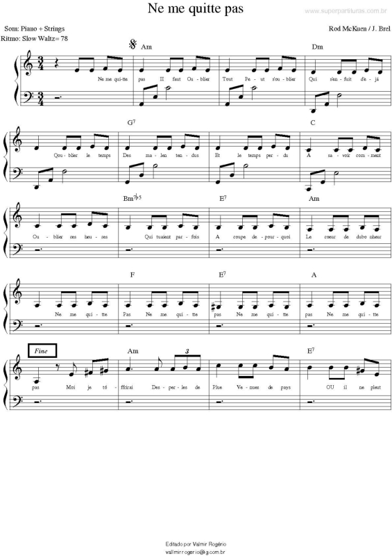 Partitura da música Ne me quitte pas v.2