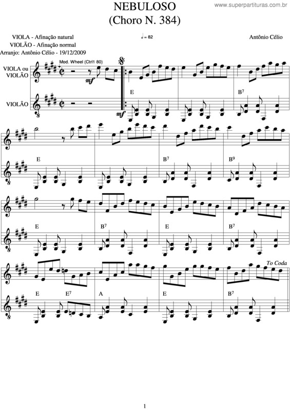 Partitura da música Nebuloso