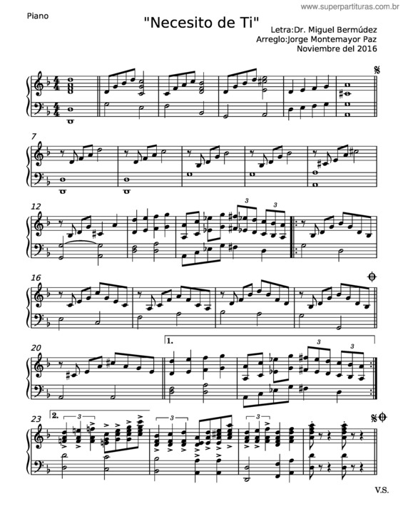 Partitura da música Necesito De Ti – Miguel Quiñones
