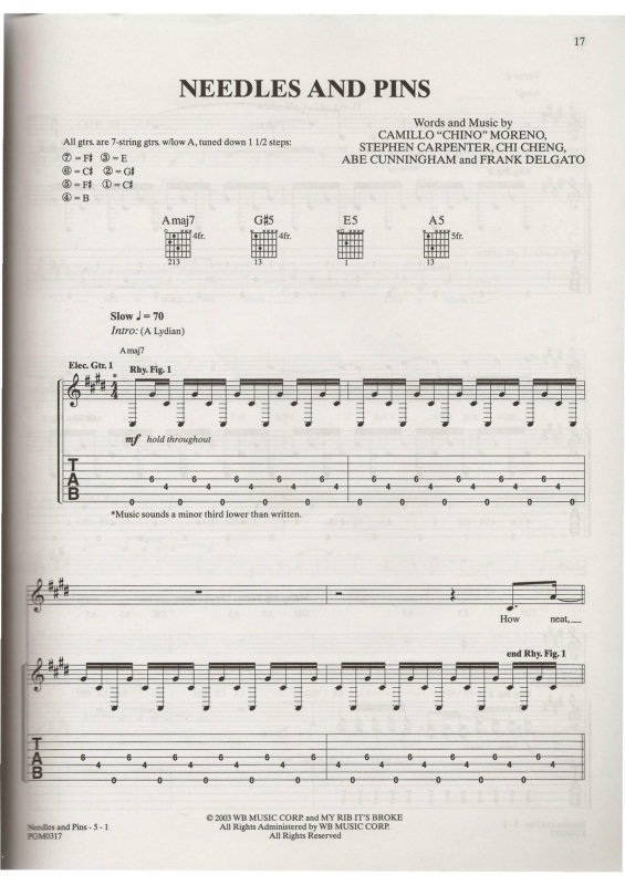 Partitura da música Needles and Pins