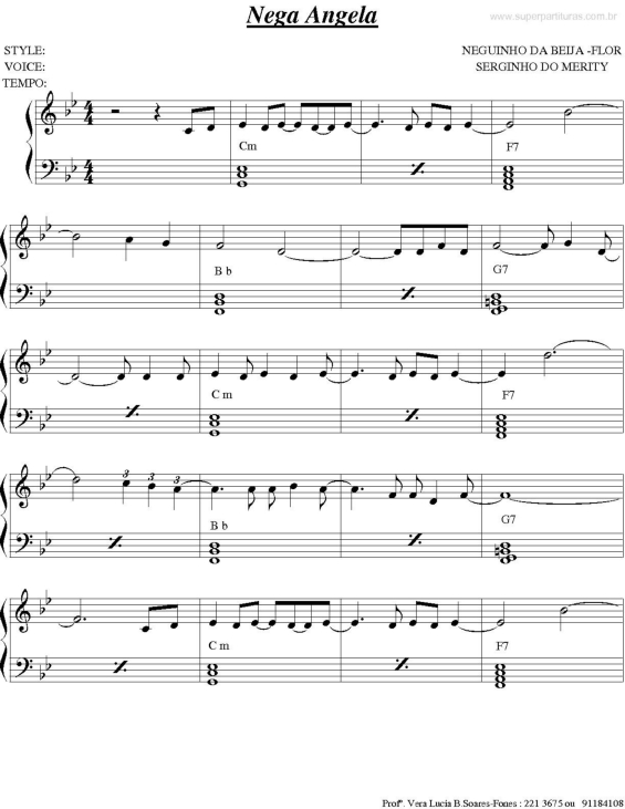 Partitura da música Nega Angela