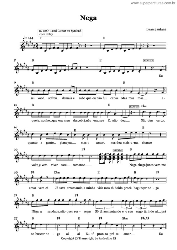 Partitura da música Nega v.2