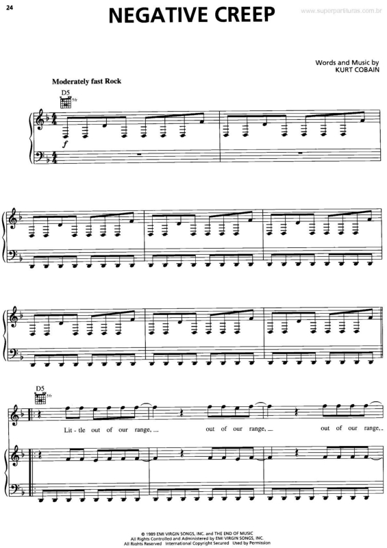 Partitura da música Negative Creep