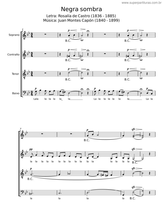 Partitura da música Negra Sombra – Rosalía De Castro