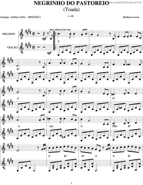 Partitura da música Negrinho Do Pastoreio v.2