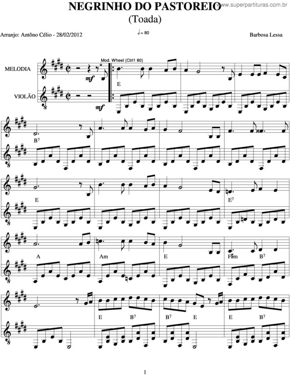 Partitura da música Negrinho Do Pastoreio v.2