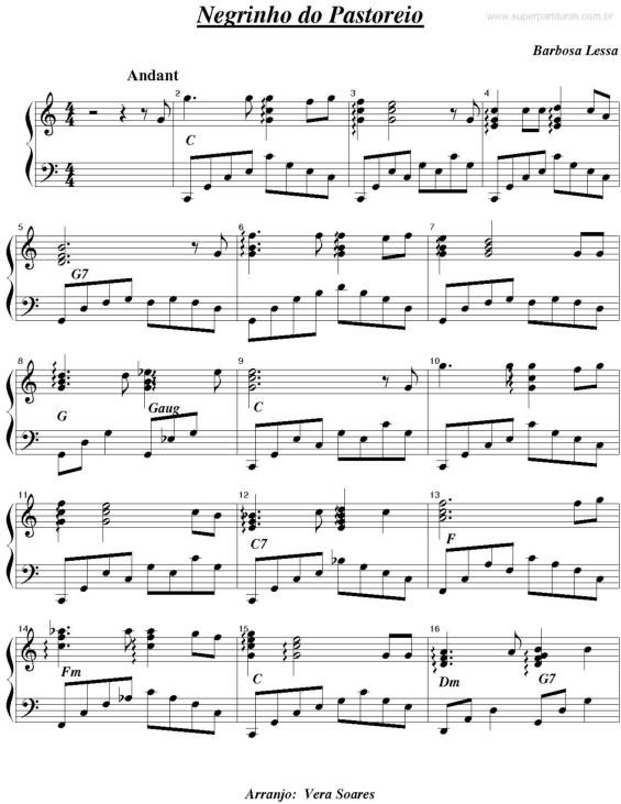 Partitura da música Negrinho do Pastoreio