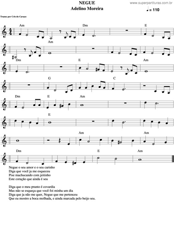 Partitura da música Negue